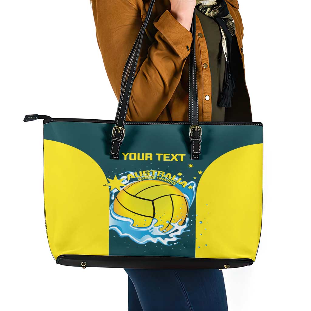 Custom Australia Water Polo 2024 Leather Tote Bag Aussie Shark National Color Version