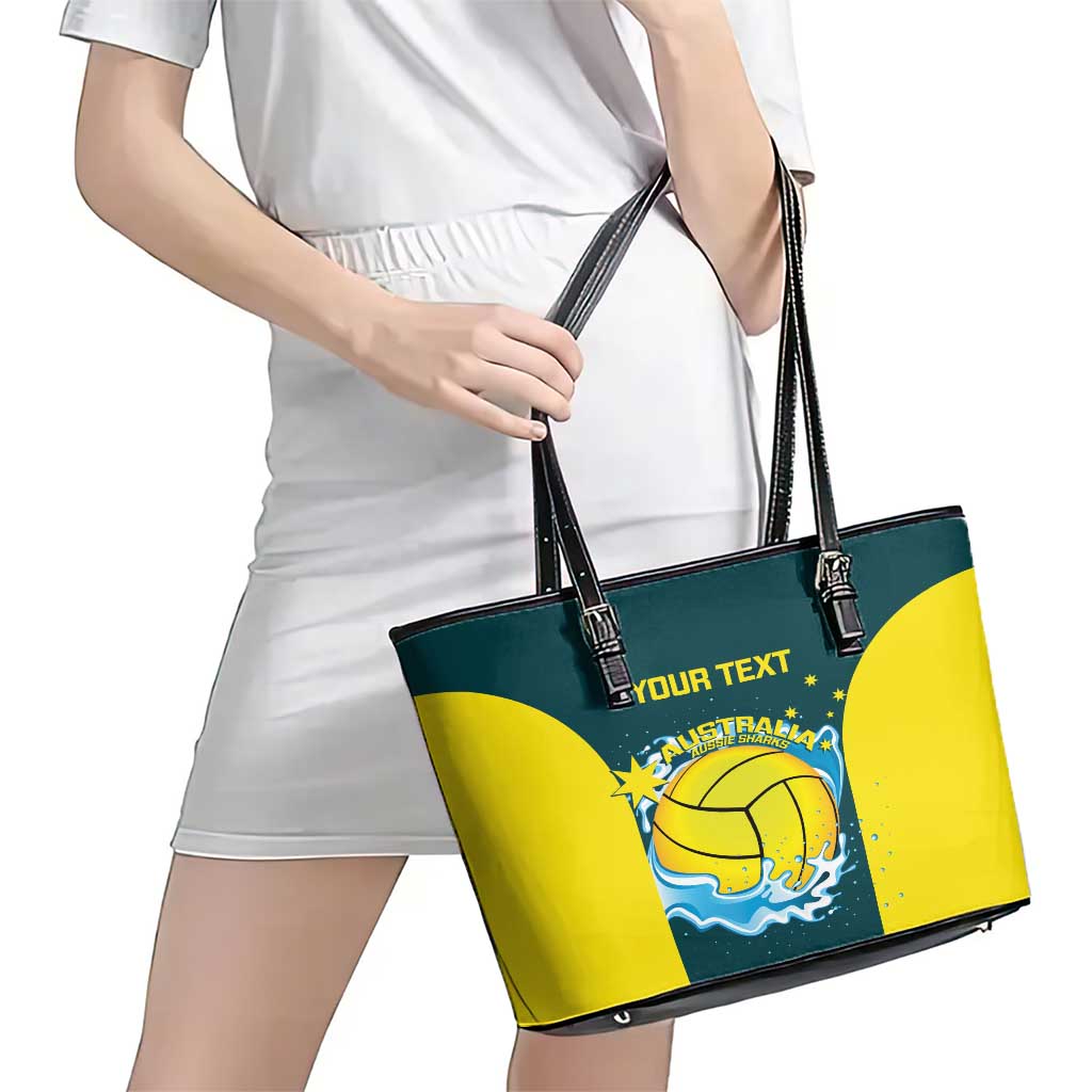 Custom Australia Water Polo 2024 Leather Tote Bag Aussie Shark National Color Version