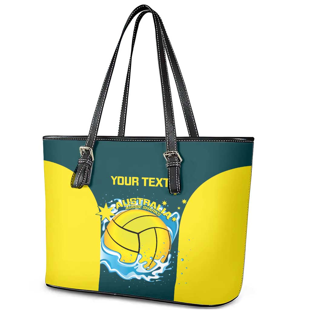 Custom Australia Water Polo 2024 Leather Tote Bag Aussie Shark National Color Version