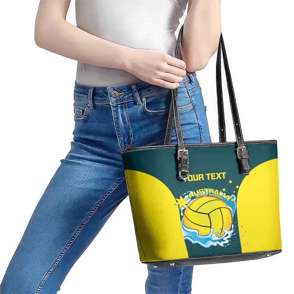 Custom Australia Water Polo 2024 Leather Tote Bag Aussie Shark National Color Version