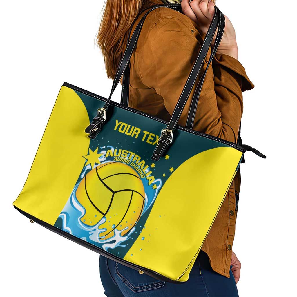 Custom Australia Water Polo 2024 Leather Tote Bag Aussie Shark National Color Version