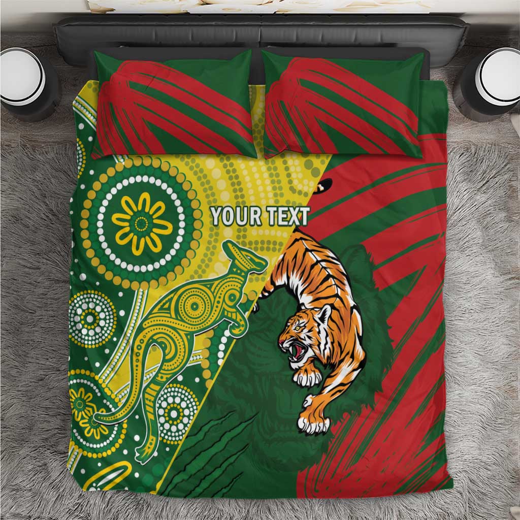 Custom Bangladesh And Australia Cricket Bedding Set Kangaroo Tiger Together