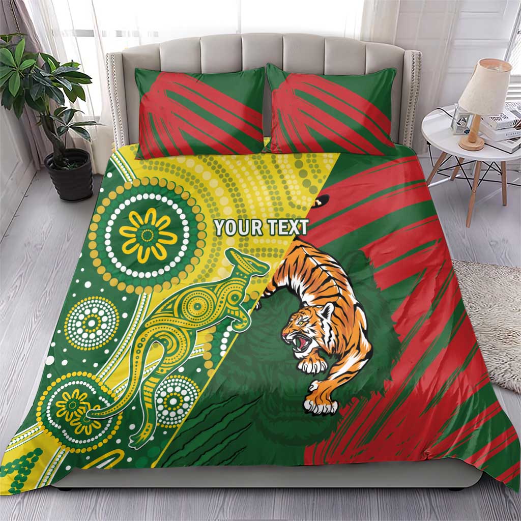 Custom Bangladesh And Australia Cricket Bedding Set Kangaroo Tiger Together