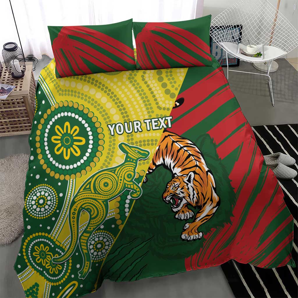 Custom Bangladesh And Australia Cricket Bedding Set Kangaroo Tiger Together