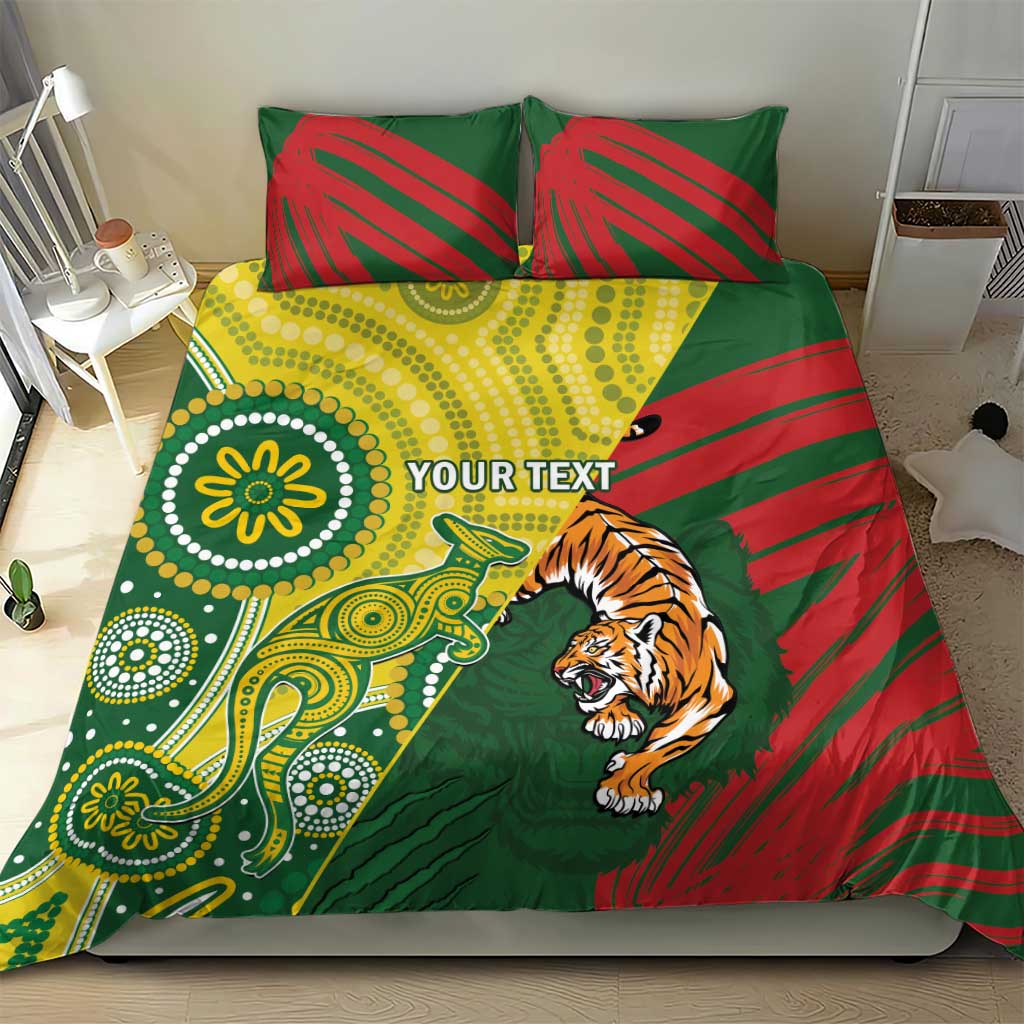 Custom Bangladesh And Australia Cricket Bedding Set Kangaroo Tiger Together