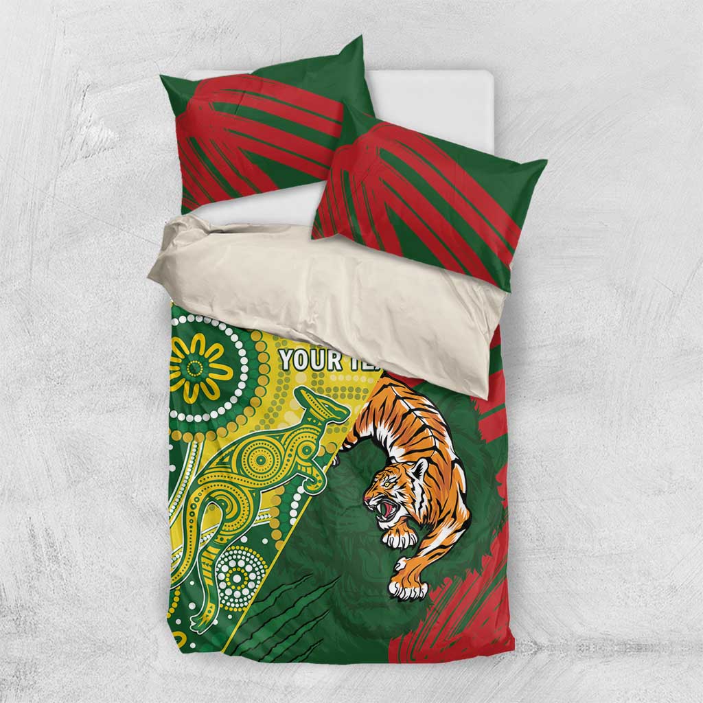 Custom Bangladesh And Australia Cricket Bedding Set Kangaroo Tiger Together