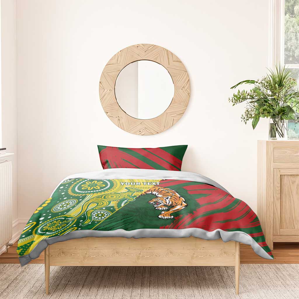 Custom Bangladesh And Australia Cricket Bedding Set Kangaroo Tiger Together