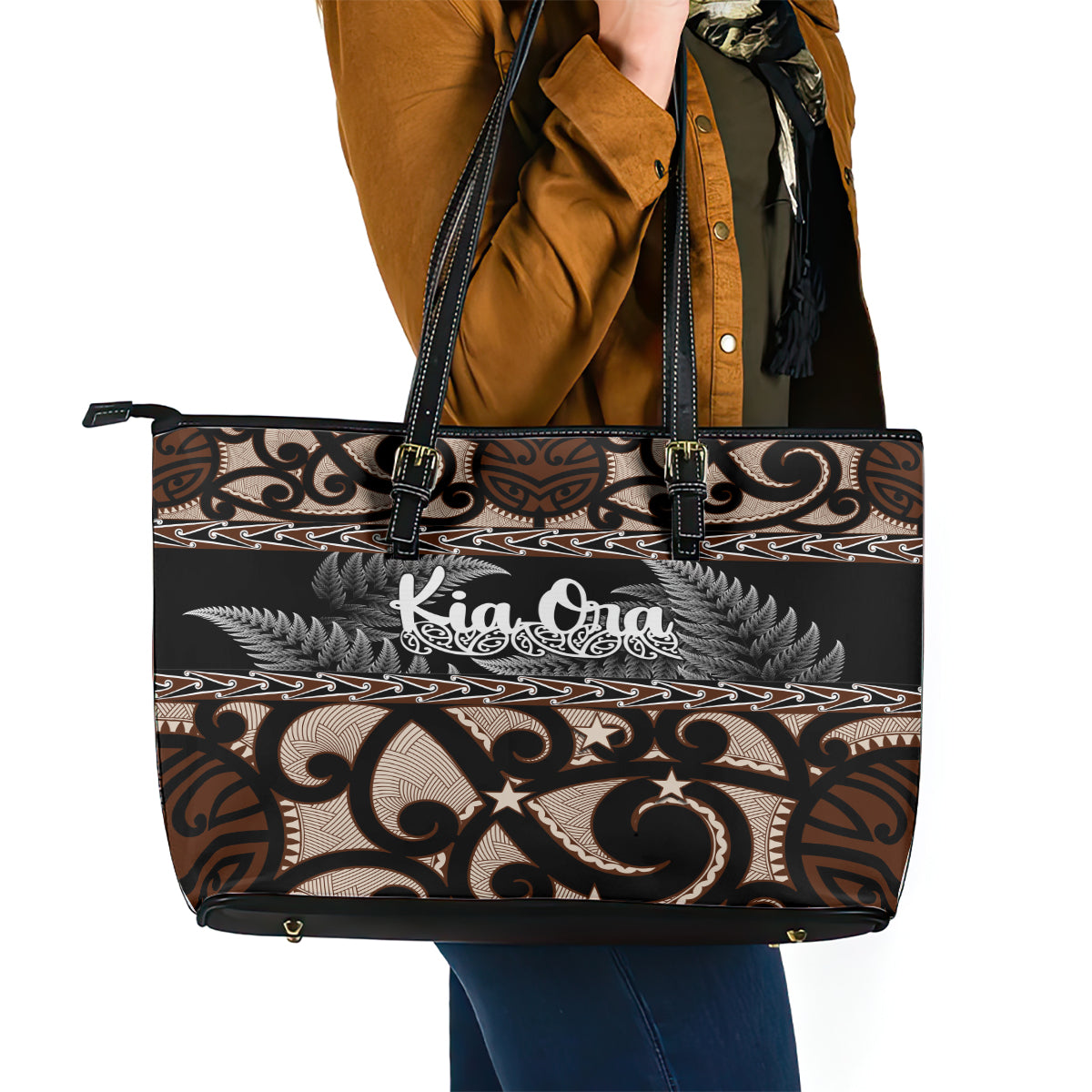 kia-ora-new-zealand-leather-tote-bag-aotearoa-proud-maori-with-silver-fern