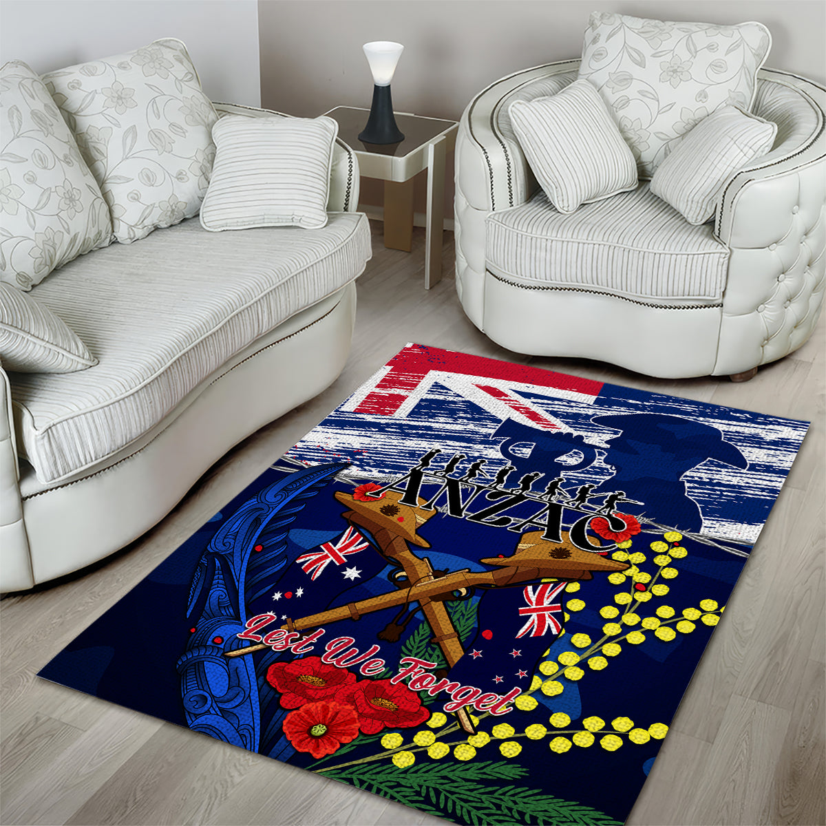 australia-and-new-zealand-anzac-day-area-rug-lest-we-forget-silver-fern-with-golden-wattle