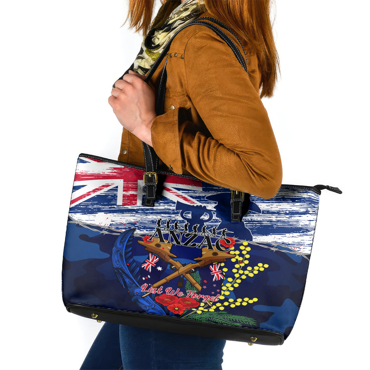 australia-and-new-zealand-anzac-day-leather-tote-bag-lest-we-forget-silver-fern-with-golden-wattle