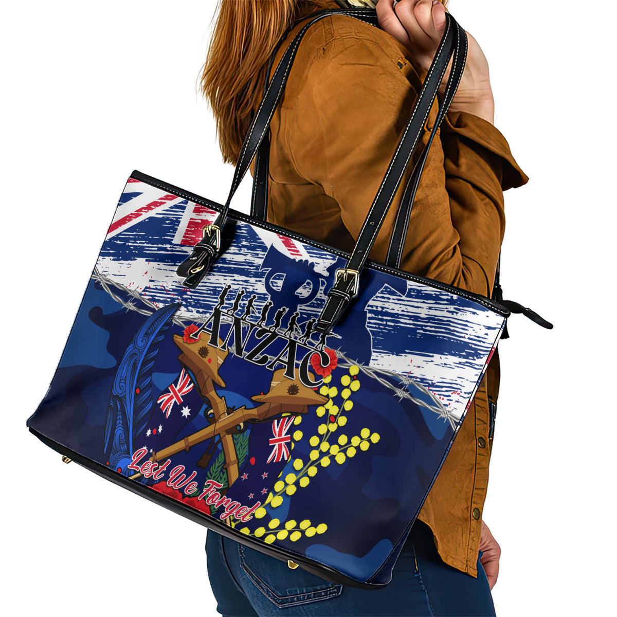 australia-and-new-zealand-anzac-day-leather-tote-bag-lest-we-forget-silver-fern-with-golden-wattle