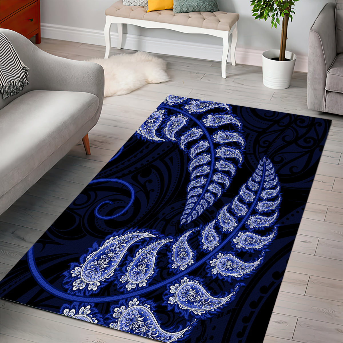 blue-new-zealand-paisley-silver-fern-area-rug-aotearoa-maori