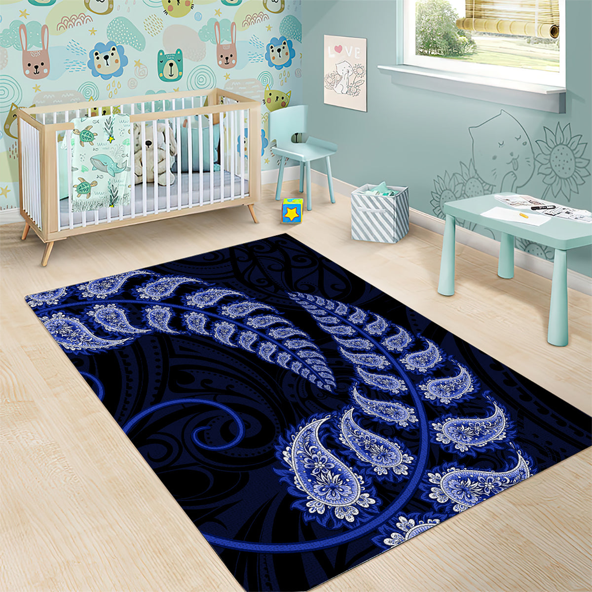 blue-new-zealand-paisley-silver-fern-area-rug-aotearoa-maori