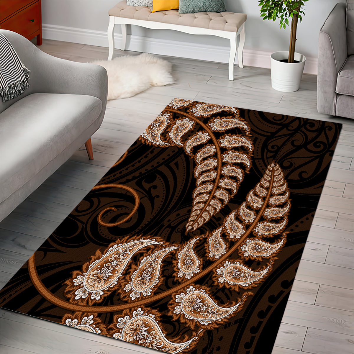 brown-new-zealand-paisley-silver-fern-area-rug-aotearoa-maori