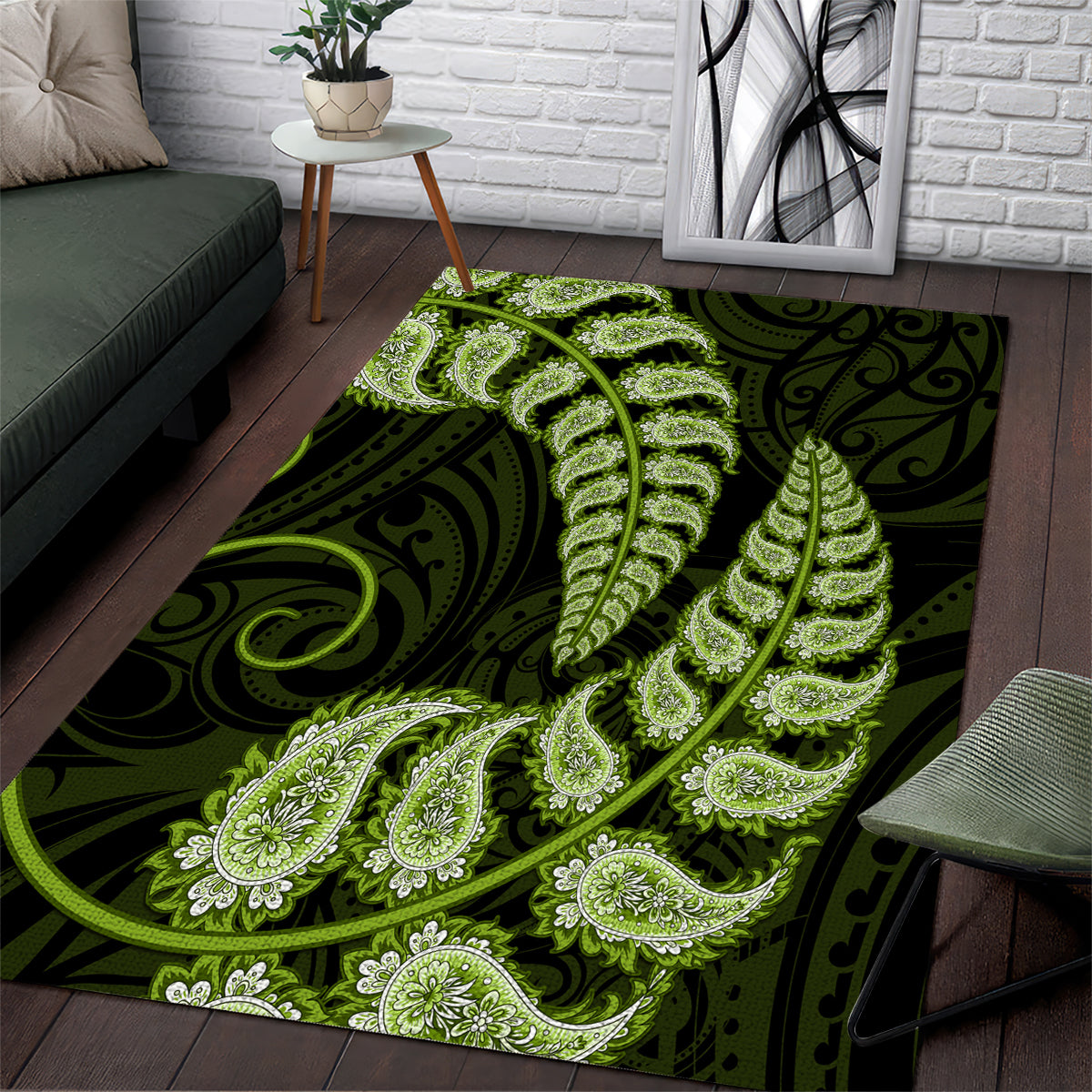 green-new-zealand-paisley-silver-fern-area-rug-aotearoa-maori