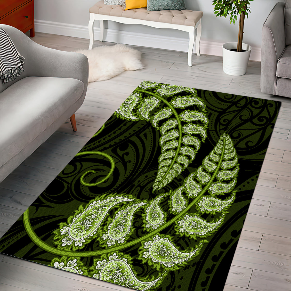 green-new-zealand-paisley-silver-fern-area-rug-aotearoa-maori