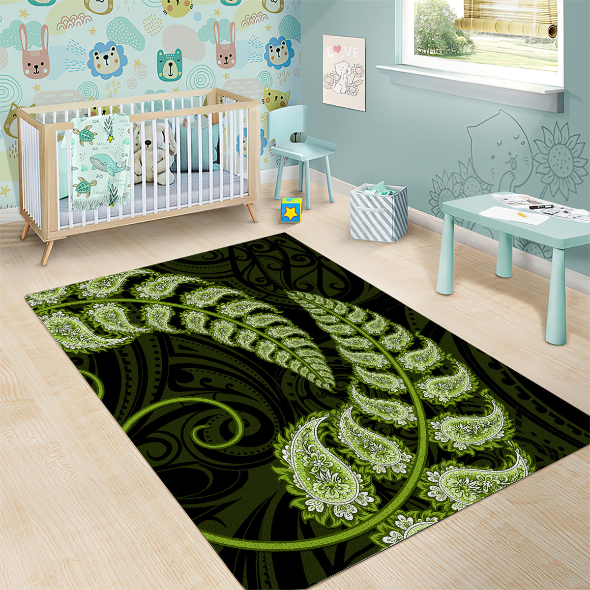 green-new-zealand-paisley-silver-fern-area-rug-aotearoa-maori