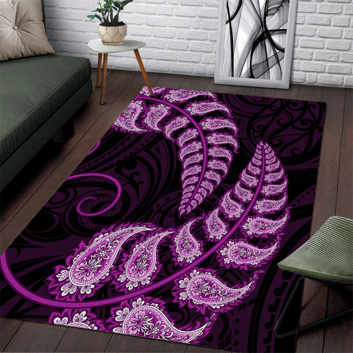 purple-new-zealand-paisley-silver-fern-area-rug-aotearoa-maori