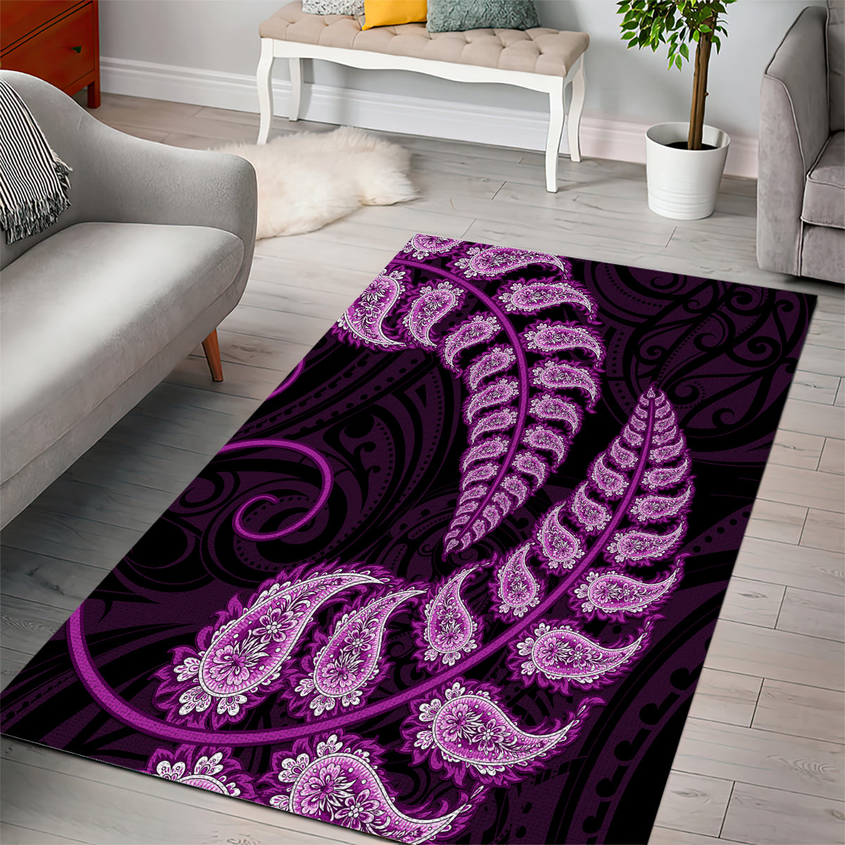 purple-new-zealand-paisley-silver-fern-area-rug-aotearoa-maori