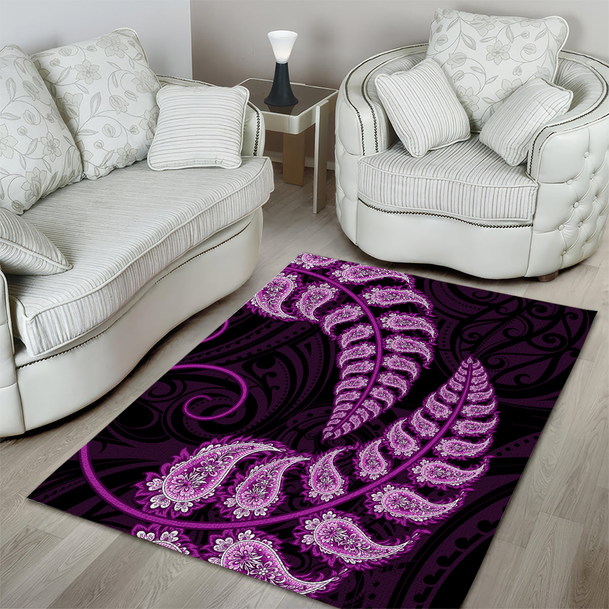 purple-new-zealand-paisley-silver-fern-area-rug-aotearoa-maori