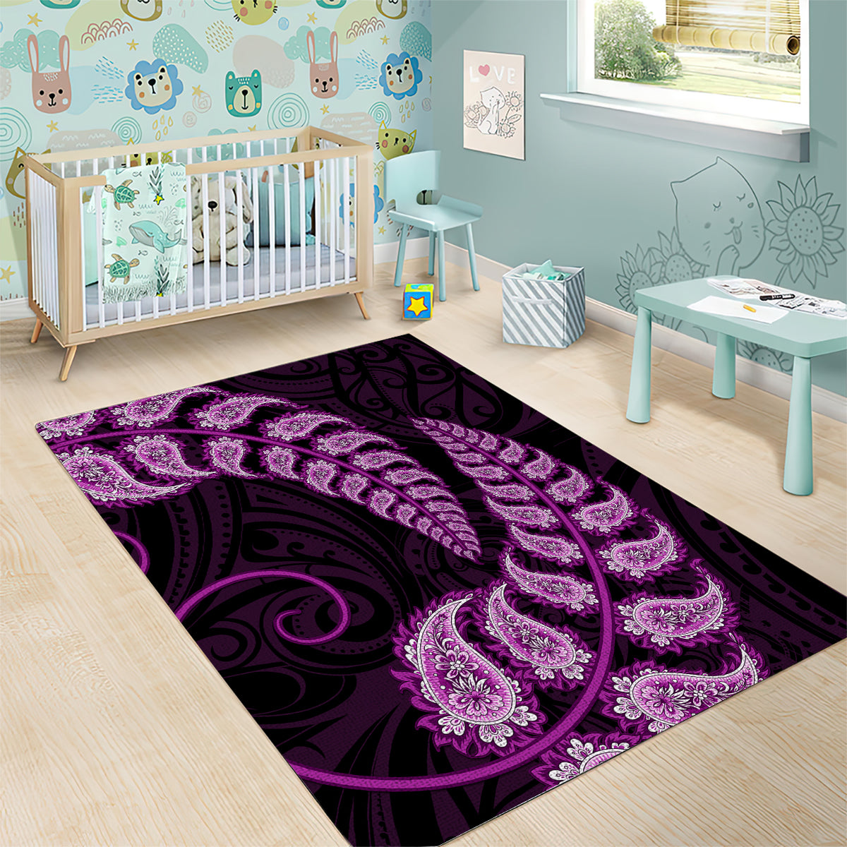 purple-new-zealand-paisley-silver-fern-area-rug-aotearoa-maori