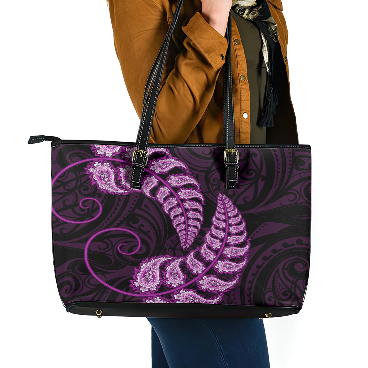 purple-new-zealand-paisley-silver-fern-leather-tote-bag-aotearoa-maori