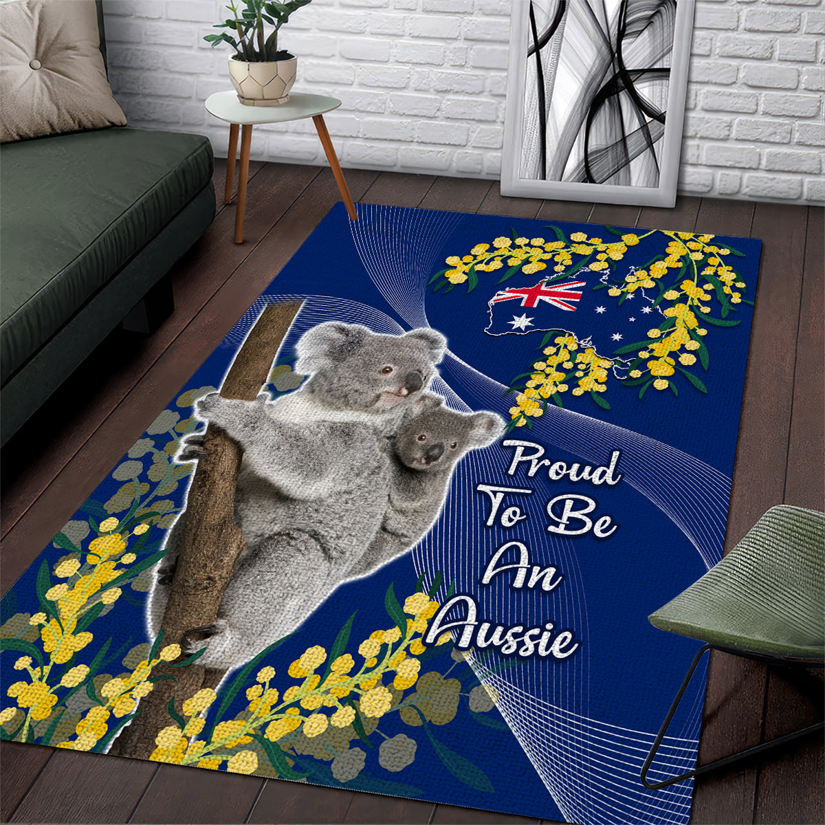 Australia Day Area Rug Proud To Be An Aussie Koala With Map Golden Wattle