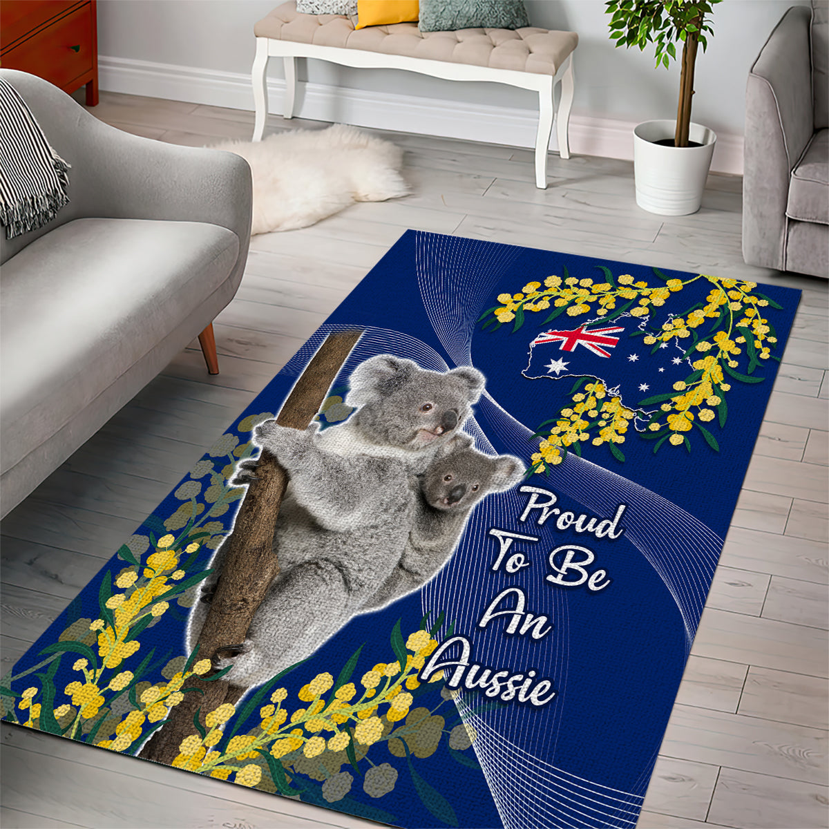 Australia Day Area Rug Proud To Be An Aussie Koala With Map Golden Wattle