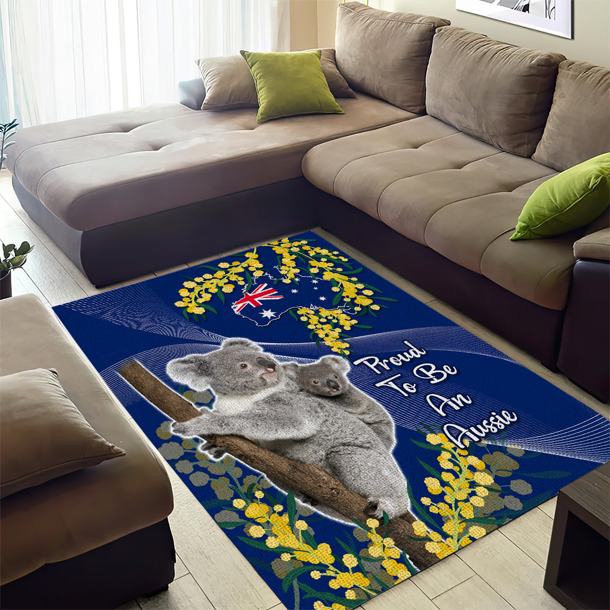 Australia Day Area Rug Proud To Be An Aussie Koala With Map Golden Wattle