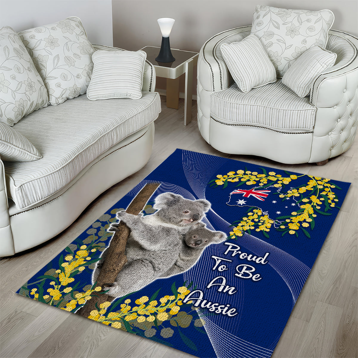 Australia Day Area Rug Proud To Be An Aussie Koala With Map Golden Wattle