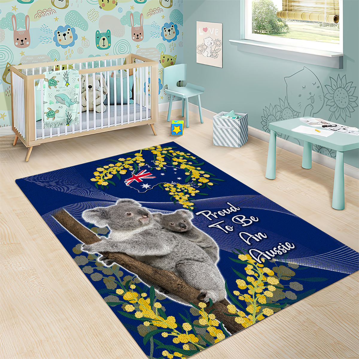 Australia Day Area Rug Proud To Be An Aussie Koala With Map Golden Wattle