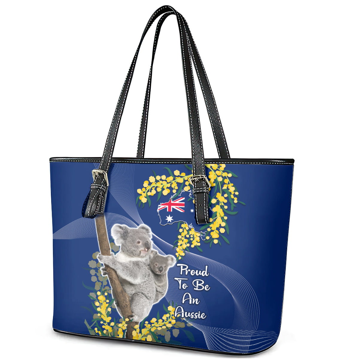 Australia Day Leather Tote Bag Proud To Be An Aussie Koala With Map Golden Wattle