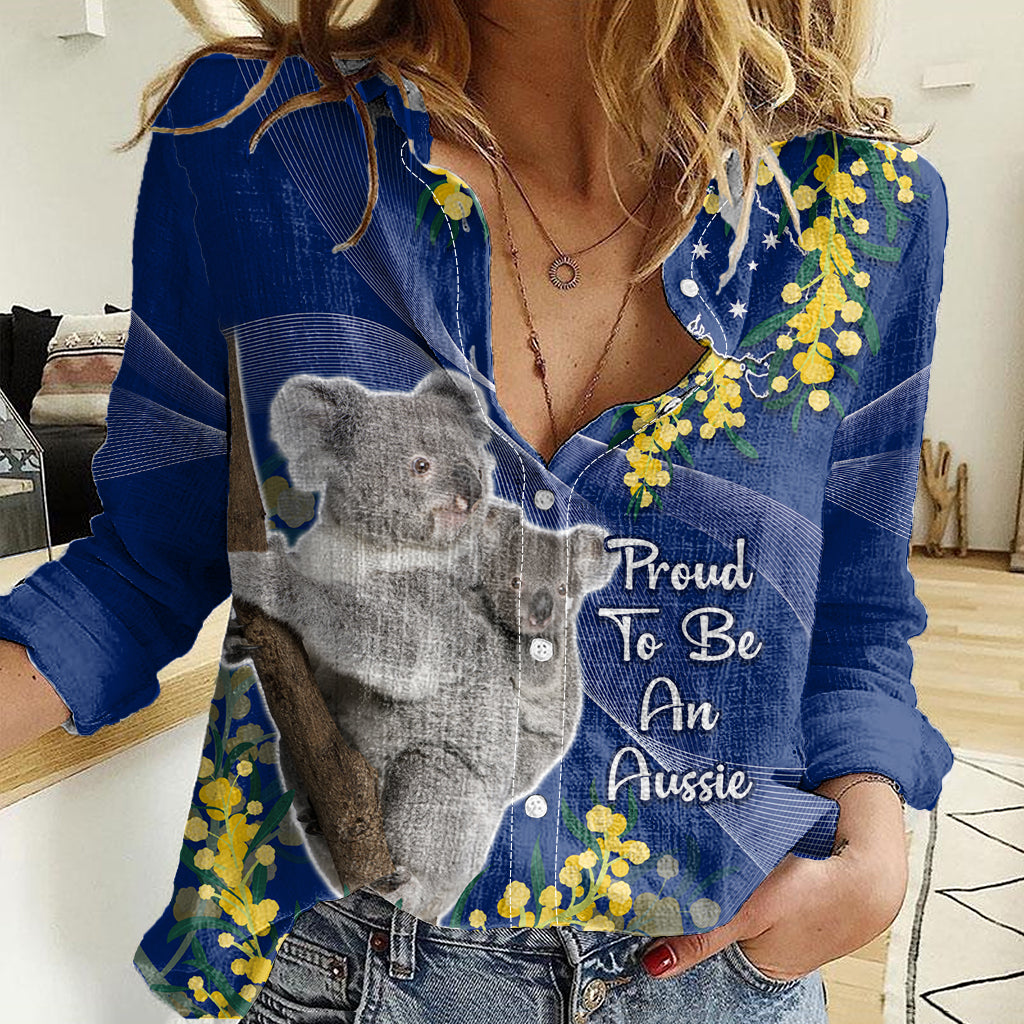 Australia Day Women Casual Shirt Proud To Be An Aussie Koala With Map Golden Wattle