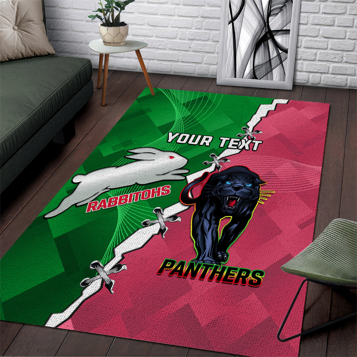 Personalised Panthers And Rabbitohs Rugby Area Rug 2024 Souths The Riff Together