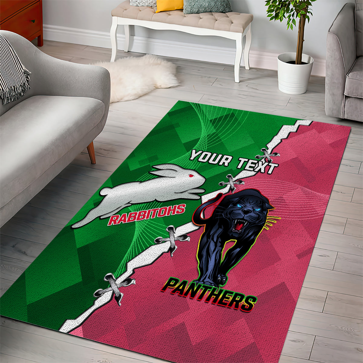 Personalised Panthers And Rabbitohs Rugby Area Rug 2024 Souths The Riff Together