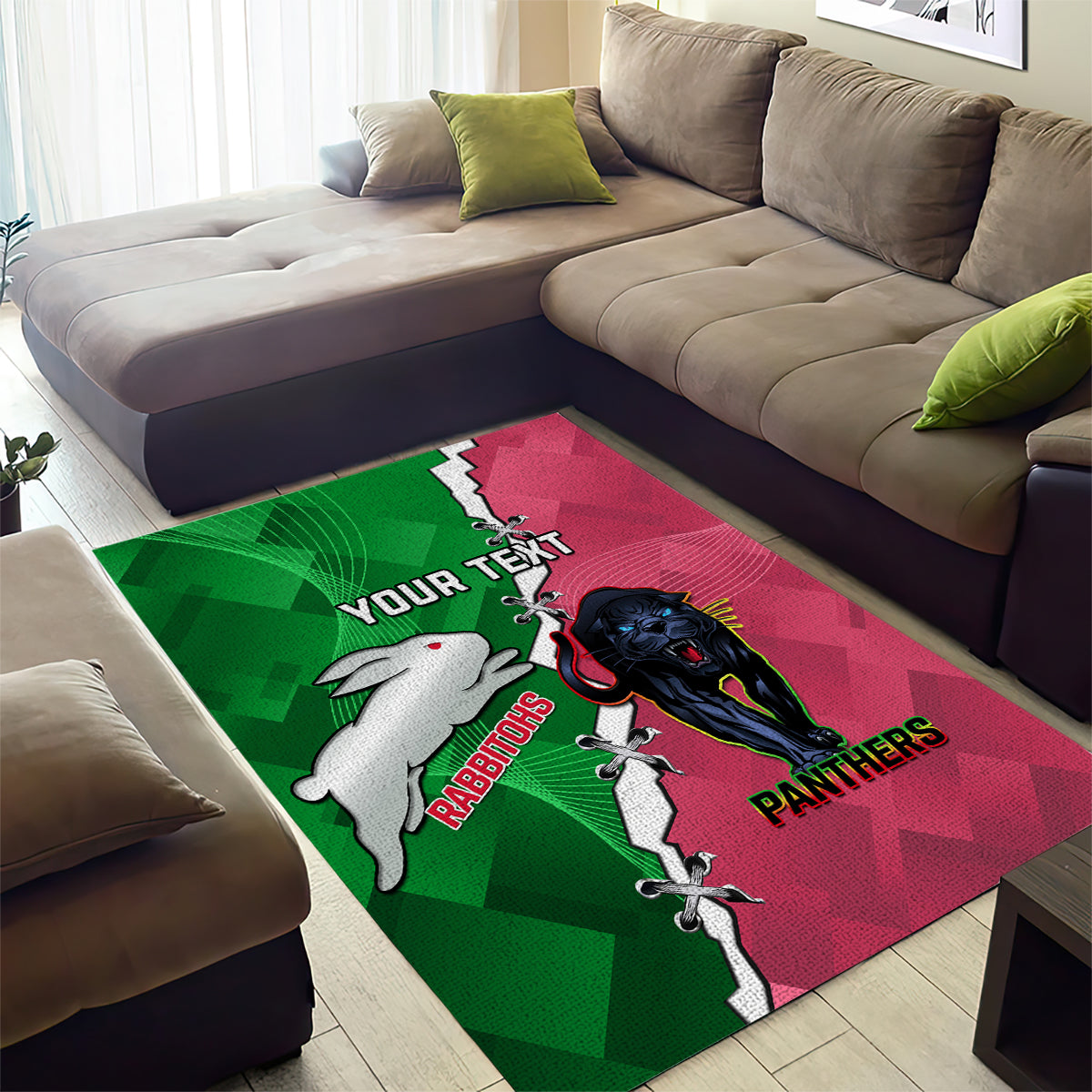 Personalised Panthers And Rabbitohs Rugby Area Rug 2024 Souths The Riff Together