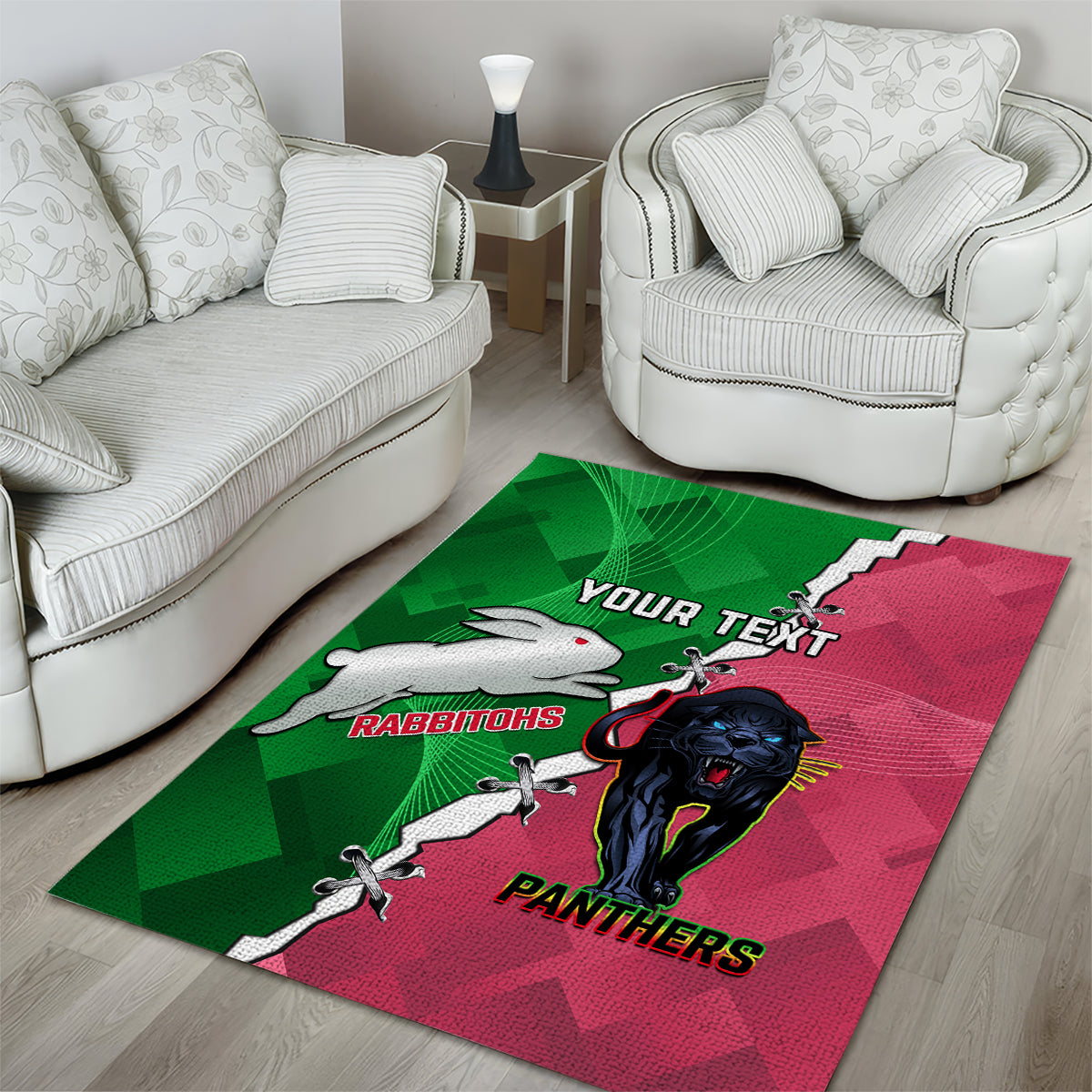 Personalised Panthers And Rabbitohs Rugby Area Rug 2024 Souths The Riff Together