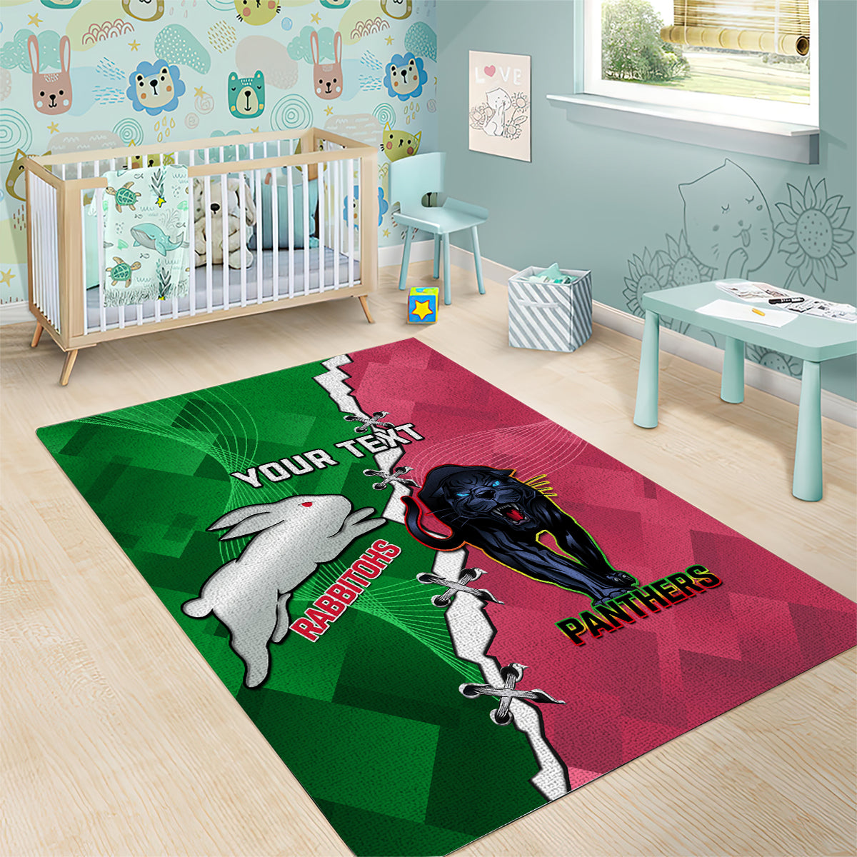 Personalised Panthers And Rabbitohs Rugby Area Rug 2024 Souths The Riff Together