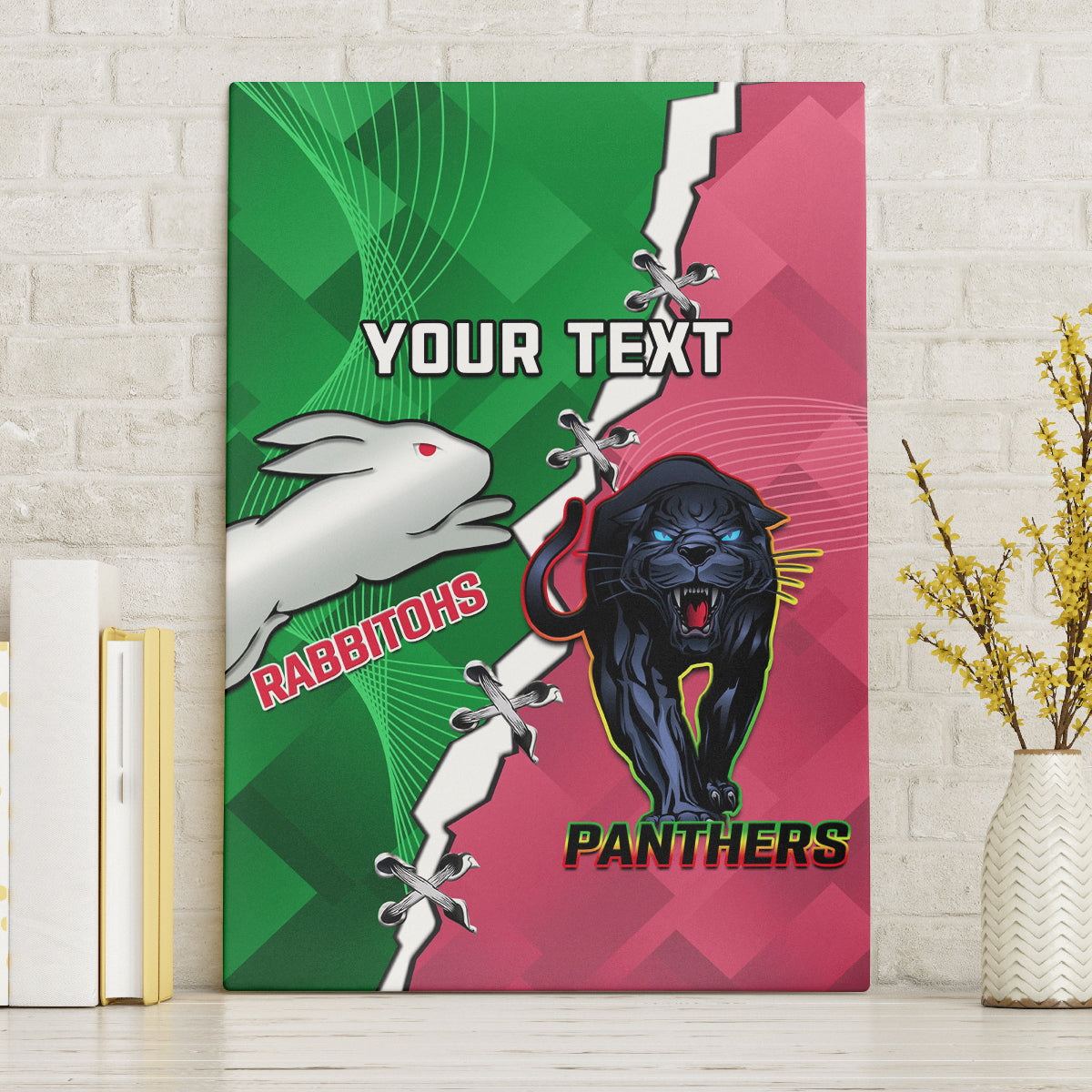 Personalised Panthers And Rabbitohs Rugby Canvas Wall Art 2024 Souths The Riff Together