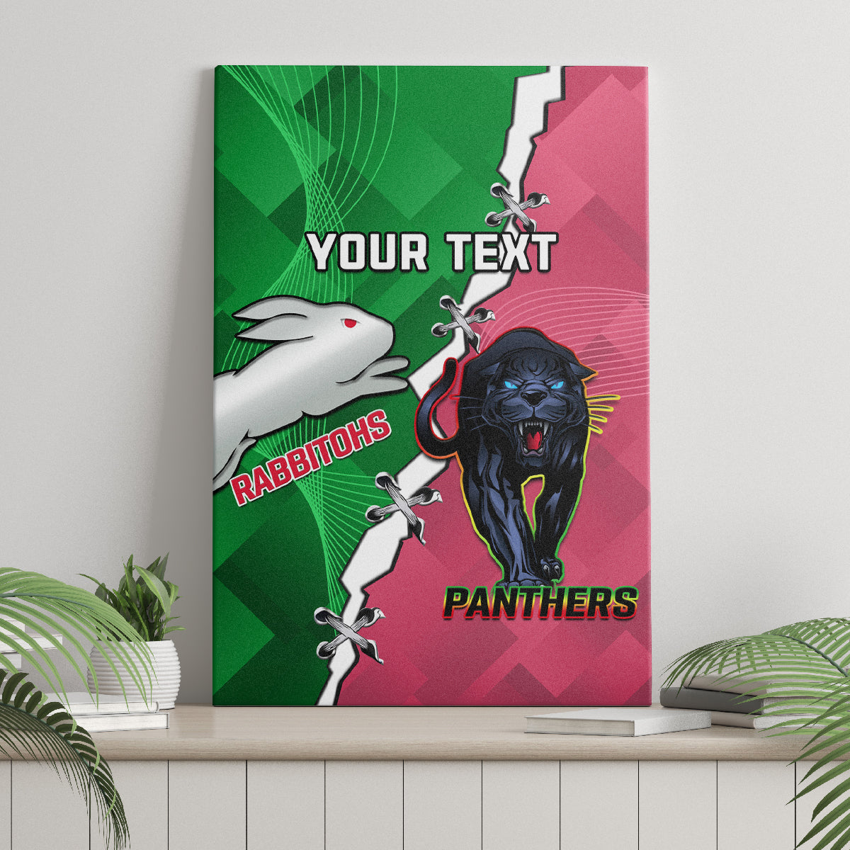 Personalised Panthers And Rabbitohs Rugby Canvas Wall Art 2024 Souths The Riff Together