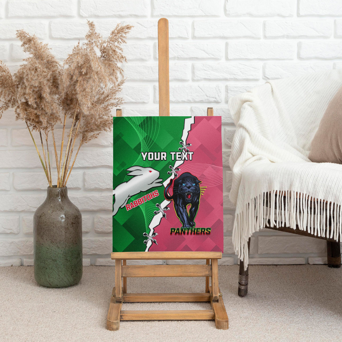 Personalised Panthers And Rabbitohs Rugby Canvas Wall Art 2024 Souths The Riff Together