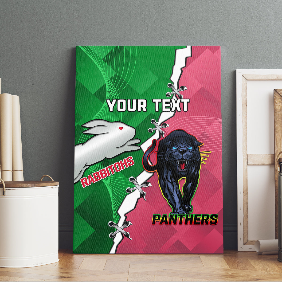 Personalised Panthers And Rabbitohs Rugby Canvas Wall Art 2024 Souths The Riff Together