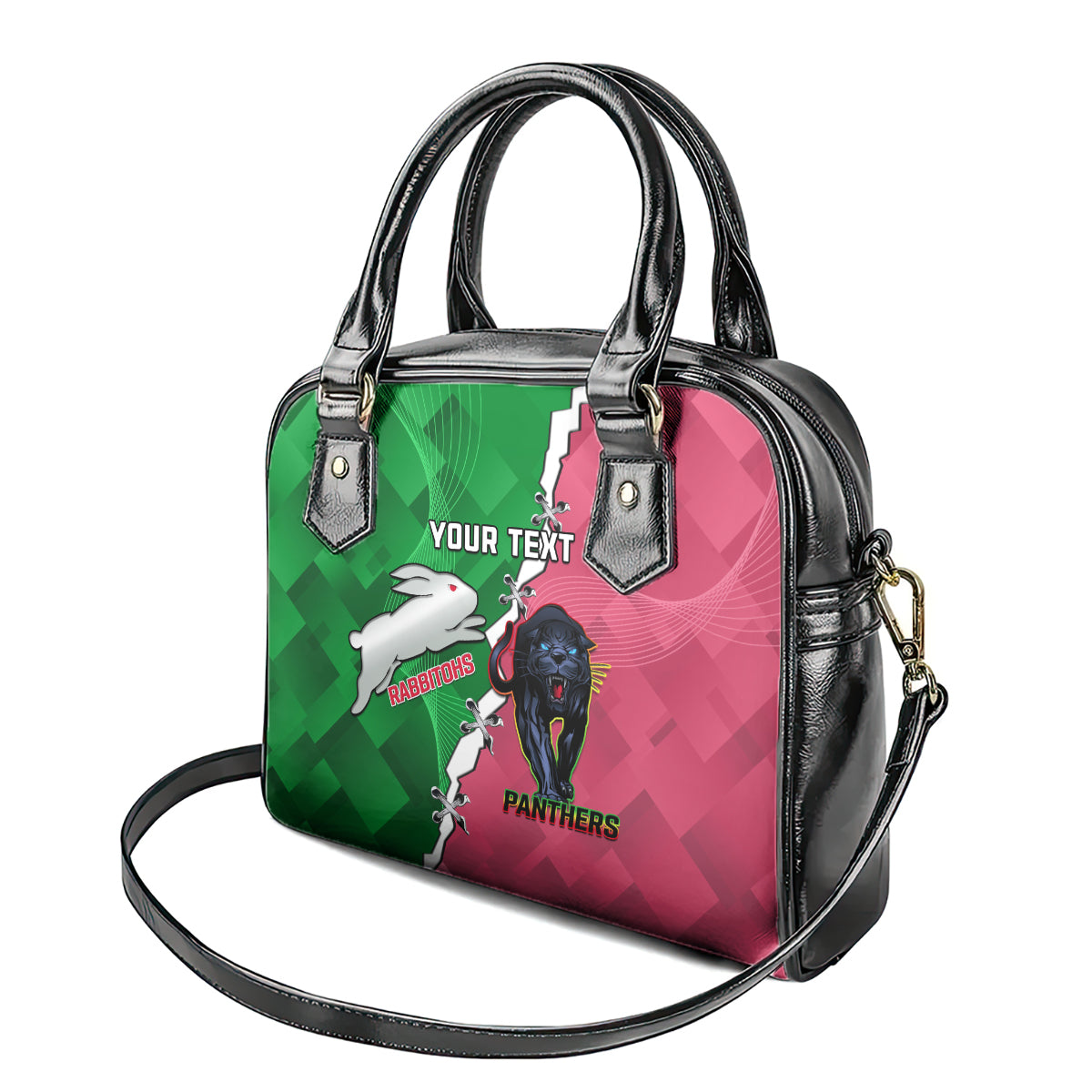 Personalised Panthers And Rabbitohs Rugby Shoulder Handbag 2024 Souths The Riff Together