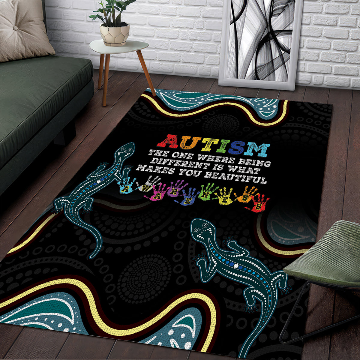 Australia Autism Awareness 4 April Aboriginal Lizard Area Rug