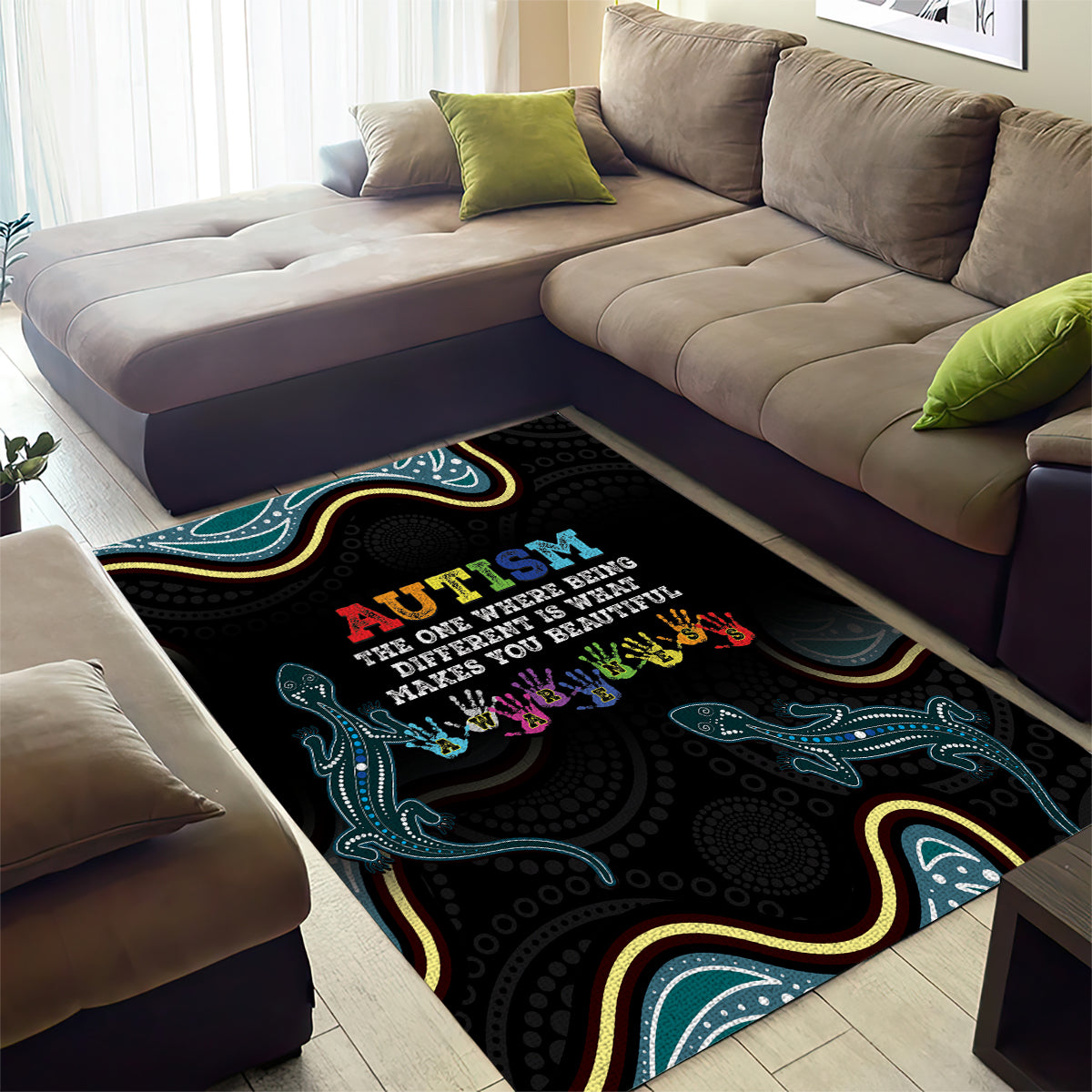 Australia Autism Awareness 4 April Aboriginal Lizard Area Rug