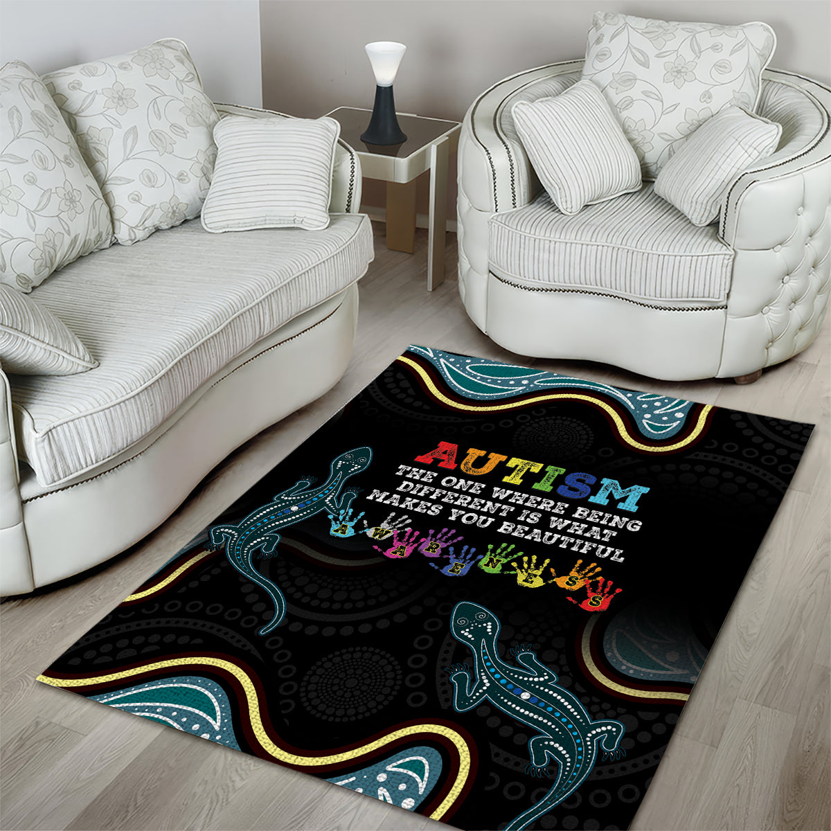 Australia Autism Awareness 4 April Aboriginal Lizard Area Rug