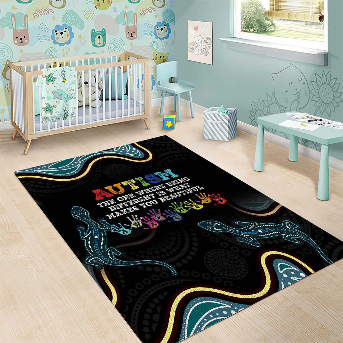 Australia Autism Awareness 4 April Aboriginal Lizard Area Rug