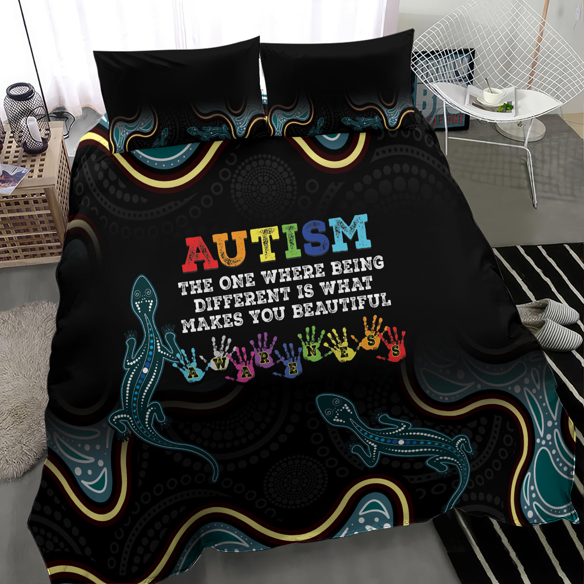 Australia Autism Awareness 4 April Aboriginal Lizard Bedding Set