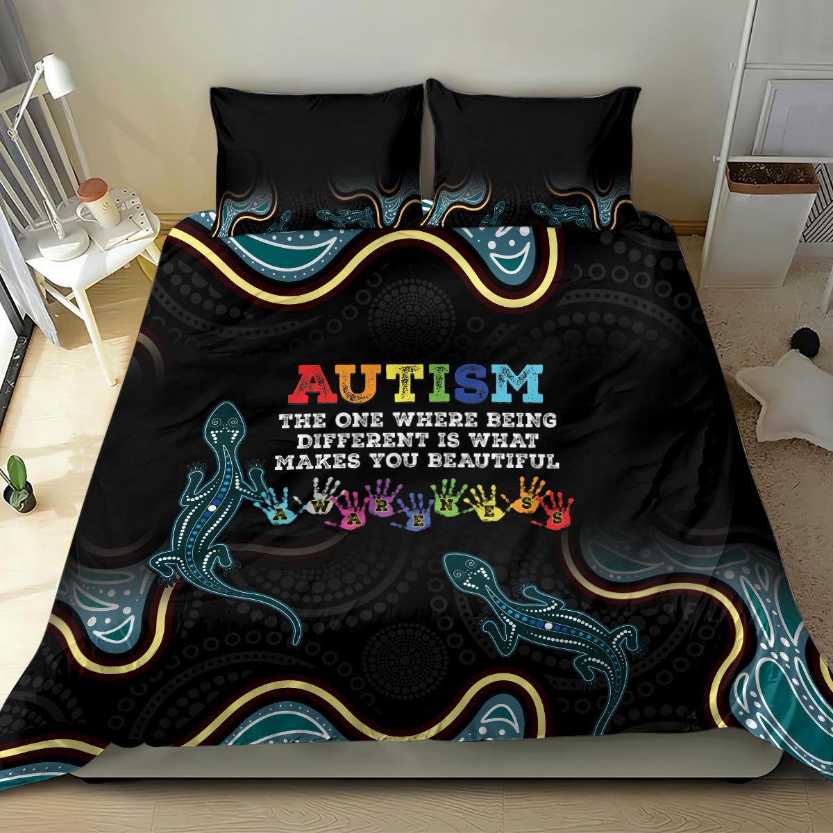 Australia Autism Awareness 4 April Aboriginal Lizard Bedding Set