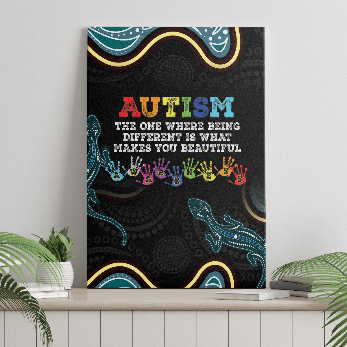 Australia Autism Awareness 4 April Aboriginal Lizard Canvas Wall Art